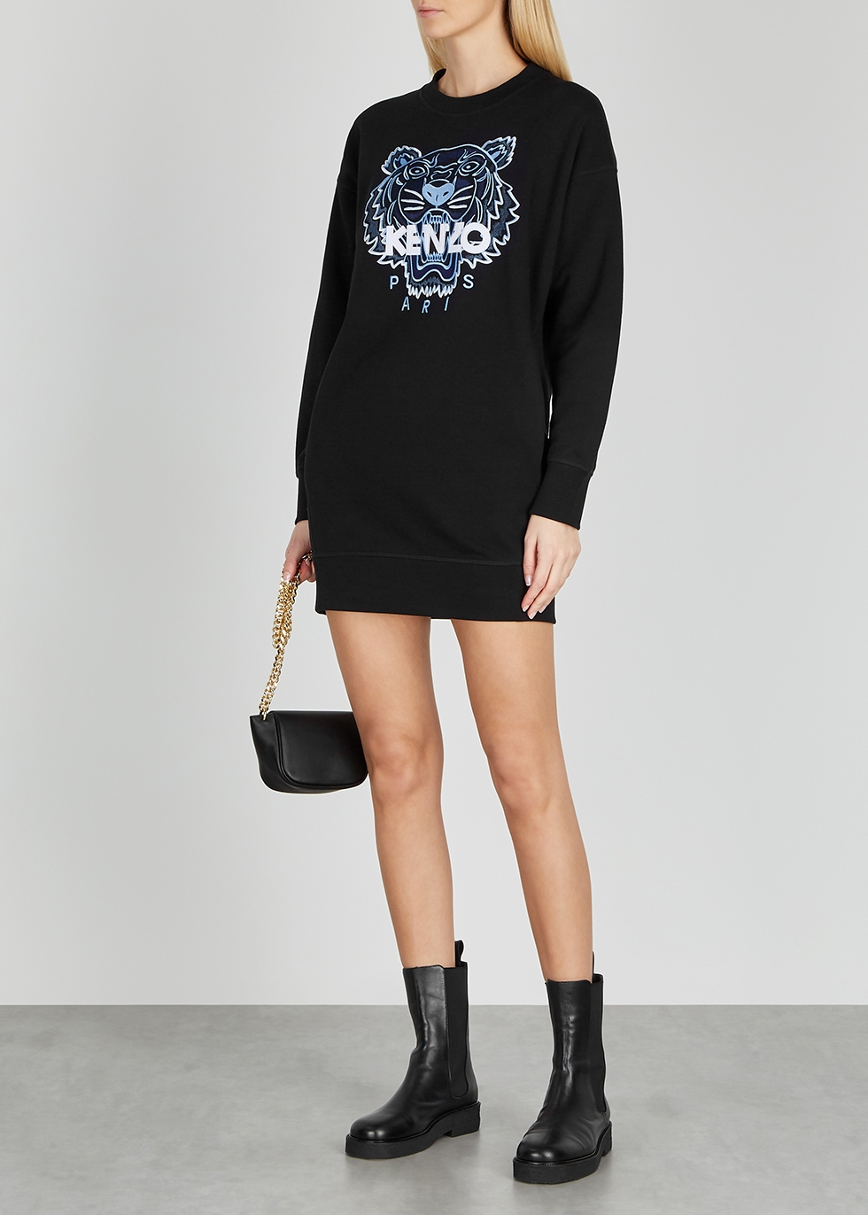 Kenzo Black tiger-embroidered cotton ...